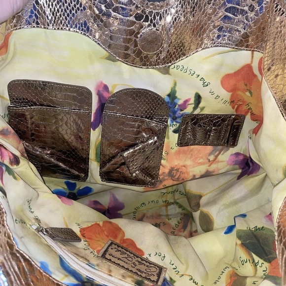 Carlos Falchi Classic Small Shopping Tote Gold Bag Purse Snake Skin Animal Print - Picture 7 of 11